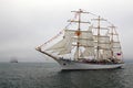 Russian sailing ship Nadezhda with outstretched sails. Royalty Free Stock Photo