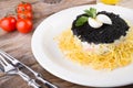 Russian salad with black caviar Royalty Free Stock Photo