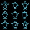 Russian samovar icons set vector neon