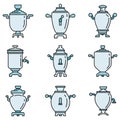 Russian samovar icons set vector color