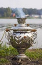 Russian samovar near the lake Royalty Free Stock Photo