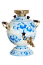 Russian samovar painted under Gzhel Royalty Free Stock Photo