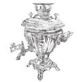 Russian samovar. vector hand drawn dotted graphic illustration