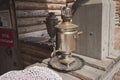 Russian samovar in the village. Traditional Russian village life. Royalty Free Stock Photo