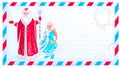 Russian santa claus and snow maiden design christmas card template envelope for letter