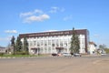 Russian scene: Courthouse in Alexandrov, Vladimir region, the monument to Vladimir Lenin on Sovetskaya square