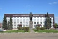 Russian scene: Courthouse in Alexandrov, Vladimir region, the monument to Vladimir Lenin on Sovetskaya square