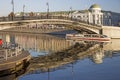 Russian scene: River trips on the Moscow river, view for the Vodootvodny canal in Moscow near Bolotnaya square at dusk