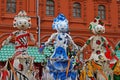 Russian Shrovetide dolls made of brooms as art object at Russian national festival `Shrove` on Manezhnaya square in Moscow