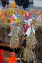 Russian Shrovetide small dolls in traditional colorful dresses