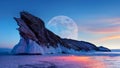 Russian Siberian moon landscape. Sunrise at Lake Baikal.