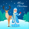Russian Snegurochka Snow Maiden and reindeer Royalty Free Stock Photo