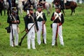 Russian soldeirs-reenactors at Borodino battle historical reenactment in Russia Royalty Free Stock Photo