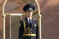 Russian soldier on guard in the Moscow Kremlin. Honor guard near the tomb of the unknown soldier. The dress uniform of the Russian Royalty Free Stock Photo