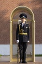 Russian soldier on guard in the Moscow Kremlin. Honor guard near the tomb of the unknown soldier. The dress uniform of the Russian Royalty Free Stock Photo