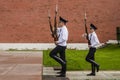 Russian soldier honor guard at the Kremlin wall. Tomb of the Unknown Soldier in Alexander Garden in Moscow.