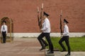 Russian soldier honor guard at the Kremlin wall. Tomb of the Unknown Soldier in Alexander Garden in Moscow.