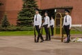 Russian soldier honor guard at the Kremlin wall. Tomb of the Unknown Soldier in Alexander Garden in Moscow.