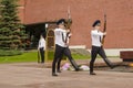 Russian soldier honor guard at the Kremlin wall. Tomb of the Unknown Soldier in Alexander Garden in Moscow.