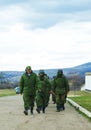 Russian soldiers on march in Perevalne, Crimea Royalty Free Stock Photo