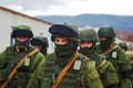 Russian soldiers on march in Perevalne, Crimea