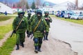 Russian soldiers on march in Perevalne, Crimea