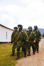 Russian soldiers on march in Perevalne, Crimea Royalty Free Stock Photo