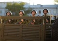 Russian soldiers at the parade repetition Royalty Free Stock Photo