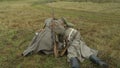 Russian soldiers prepare to fire a machine gun Maxim