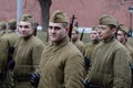 Russian soldiers prepare to parade in Red Square in Moscow.