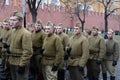 Russian soldiers prepare to parade in Red Square in Moscow.