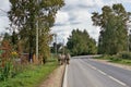 Russian soldiers of special forces leave the village road for field exercises