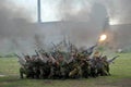 Russian soldiers of a special purpose unit work out coherence at a military training ground