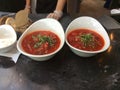 Russian soup borsh for sale in a cafe