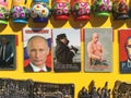 Russian souvenirs in a shop. Vladimir Putin magnets