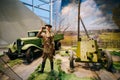 Russian Soviet military truck GAZ AA and Soviet 45mm anti-tank cannon In The Belarusian Museum Of The Great Patriotic