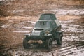Russian Soviet Red Army Armored Soviet Scout Car In Autumn Count
