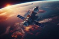 Russian spacecraft in Earth orbit. the view from the ISS. Deep space blue planets Royalty Free Stock Photo