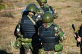 Russian special forces soldiers with weapon take part in military maneuver