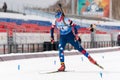 Russian sportswoman biathlete Vlada Shishkina Saint Petersburg skiing on ski snow distance biathlon stadium. Junior