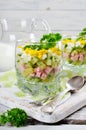Russian spring and summer cold soup with kefir Royalty Free Stock Photo