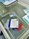 Russian Sputnik-V COVID-19 vaccine on the table in the hospital during the vaccination of the population