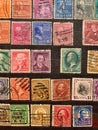 Russian stamps, stamAmerican stamps, old postage stamps, padded pre-war stamps, retro stamps, vintage Royalty Free Stock Photo