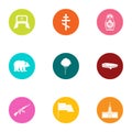 Russian stereotype icons set, flat style