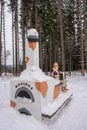 Russian stove with fairy-tale character Emelya, 22.01.2021, the city of ples, Ivanovo oblast, Russia