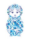 Russian symbol nesting doll made in style gzhel. Vector illustration on white background Royalty Free Stock Photo