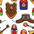 Russian symbols traveling and tourism seamless pattern traditions and culture