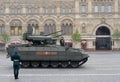Russian tank support vehicle BMPT `Terminator` at the military parade in honor of victory Day in Moscow