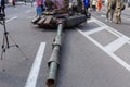 Russian tank turret destroyed in invasion of Ukraine, exposition, 2022 Royalty Free Stock Photo