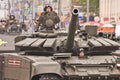 Russian tankmen on their combat vehicles